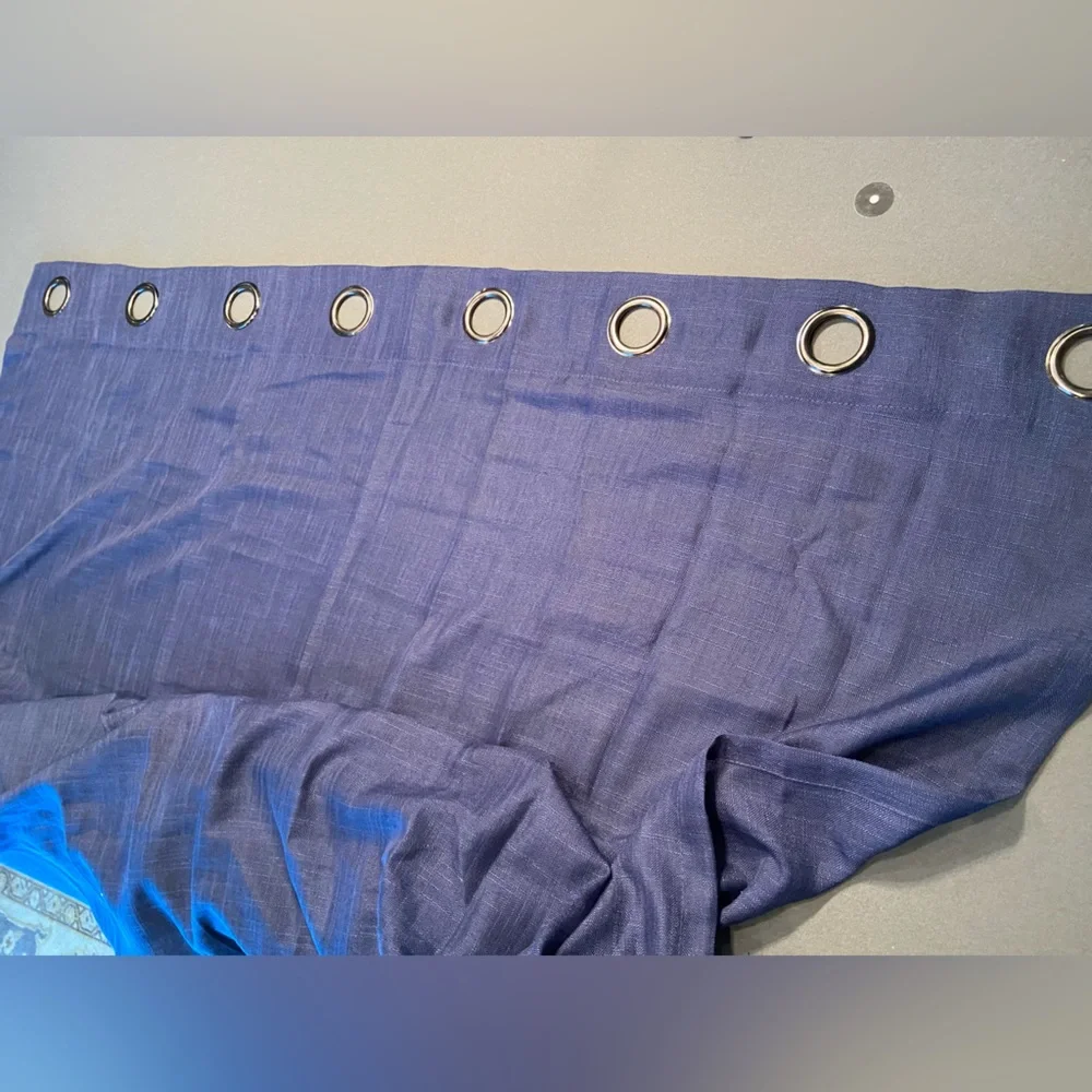 Curtain Panels 2, Blue sheer panels with dark silver grommets,‎ 72” x 54” each